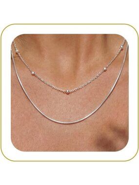 Women's Layered Bead Silver Non Tarnish Chunky 14k Gold Plated Layered Necklaces